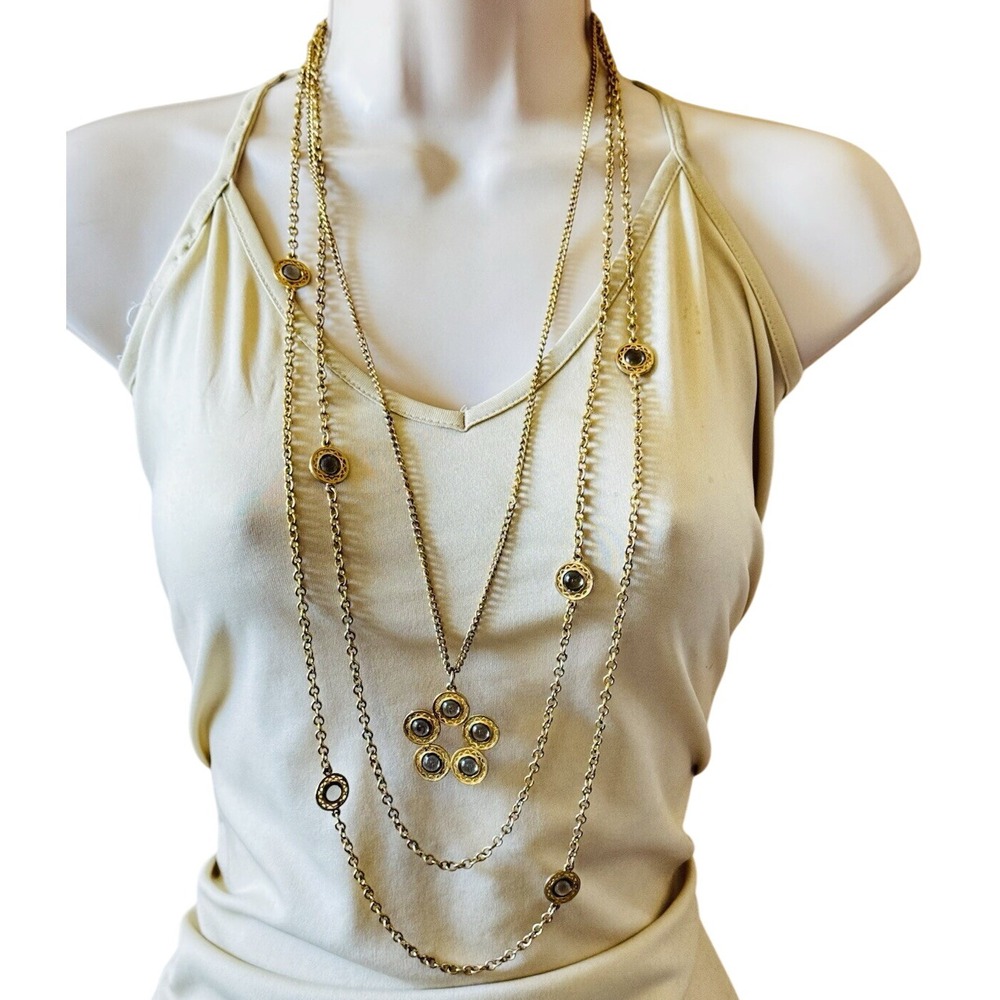 Celebrity VTG Regal necklace‎ signed Glass Cabochon Bezel Regal Multi Chain 28"